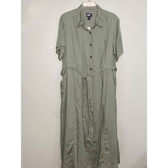 Lands End Womens XL Tencel Button-Front Shirt Dress With Belt - Picture 8 of 9